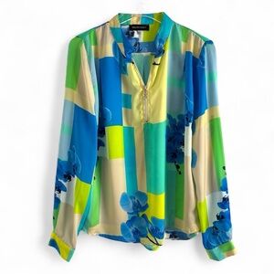 $1360 PHILIPP PLEIN FLORAL COLORBLOCK HALF ZIP TUNIC TOP GERMAN 46 / US SZ XXL